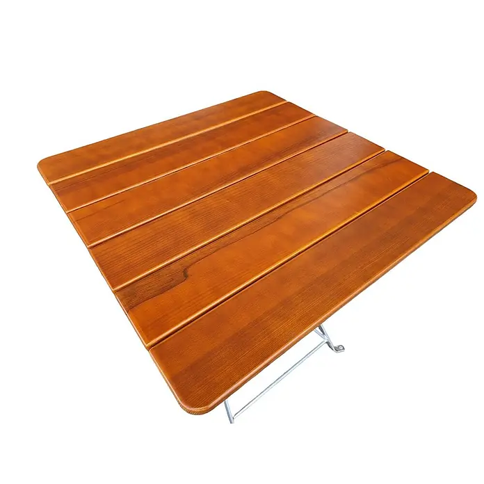 CHEFGASTRO BERGTAL Made in Germany HxBxT 74x70x70cm klappbar wetterfest & UV-beständig Eschenholz Silber/Braun  2 Peronen -  - Brauner Klapptisch mit Holzlatten.
