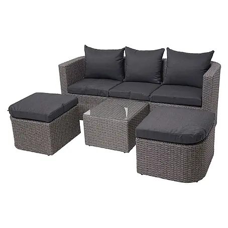 3in1-Garnitur | Garten-/Lounge-Set Sonneninsel | Spun Poly Poly-Rattan MVG | Grau | Kissen Anthrazit