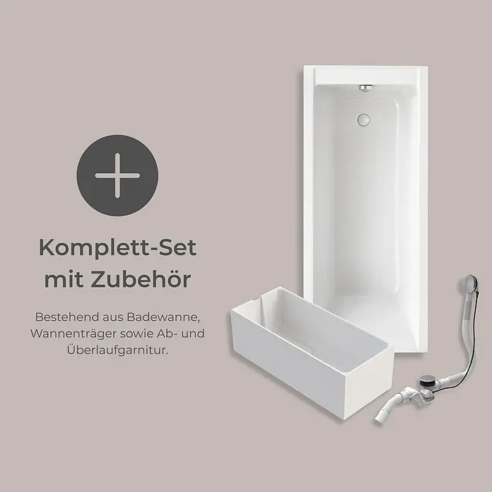 Interpromo Badewanne Como Komplettset inkl. Wannenträger 170 x 75 - 170 x 75 cm, Sanitäracryl, Weiß