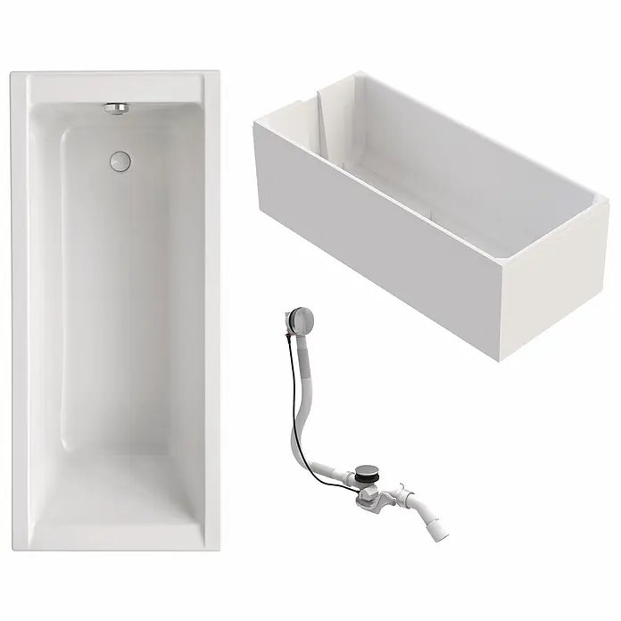 Interpromo Badewanne Como Komplettset inkl. Wannenträger 170 x 75 - 170 x 75 cm, Sanitäracryl, Weiß