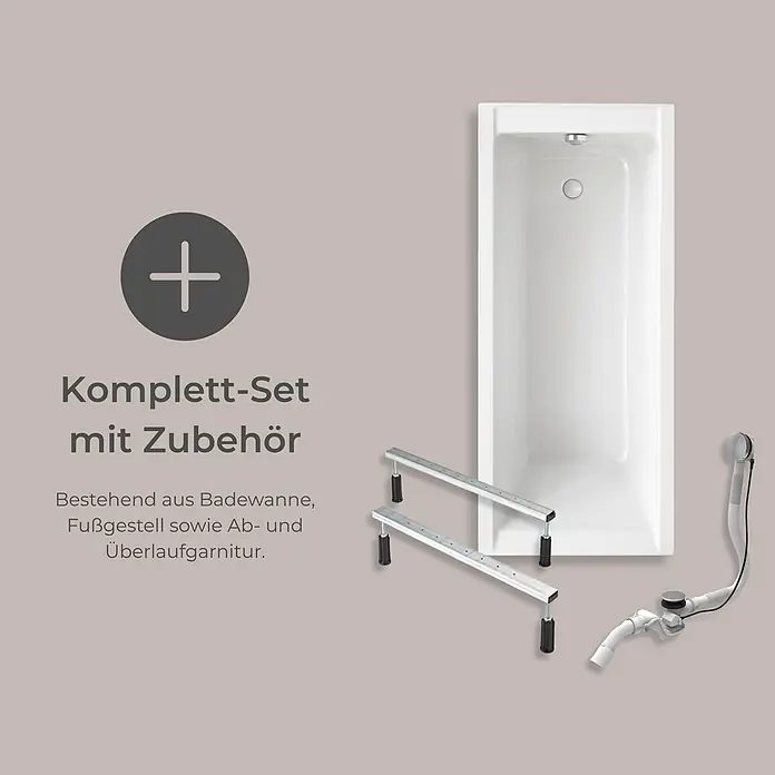 Interpromo Badewanne Como Komplettset inkl. Fußgestell 170 x 75 - 170 x 75 cm, Acryl, Weiß