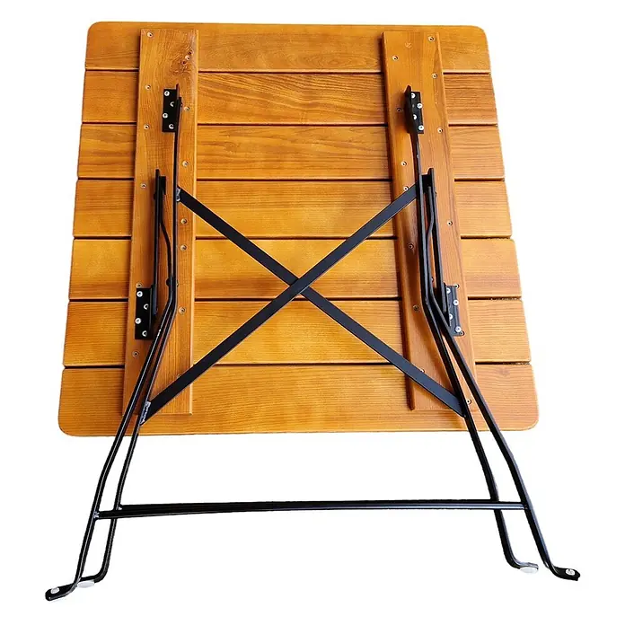 CHEFGASTRO BERGTAL Made in Germany HxBxT 74x80x80cm klappbar wetterfest & UV-beständig Eschenholz Schwarz/Braun 2 Personen -  - Klappbarer Holztisch, Unterseite mit schwarzem Metall-X-Gestell und Klappbeinen.