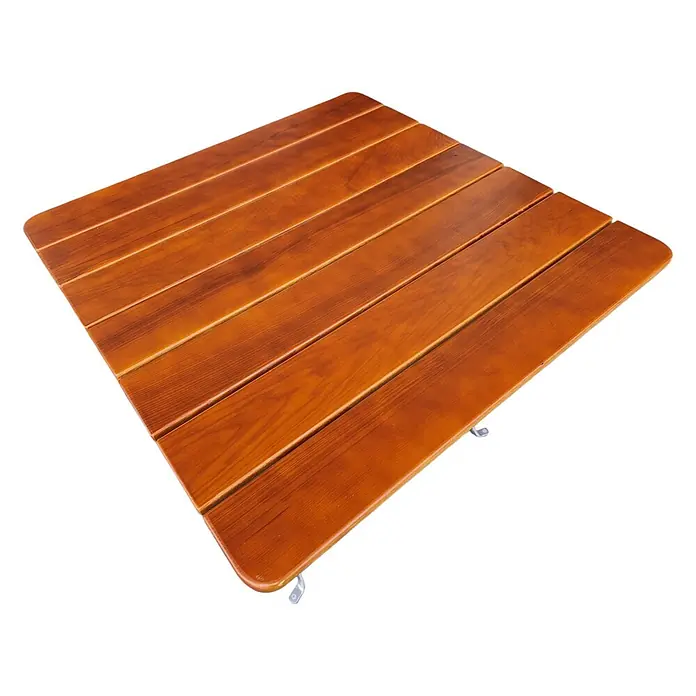 CHEFGASTRO BERGTAL Made in Germany HxBxT 74x80x80cm klappbar wetterfest & UV-beständig Eschenholz Silber/Braun  2 Peronen -  - Quadratische Tischplatte aus Holzlatten in warmem Braunton. Mit kleinen Metallhaken an einer Seite.