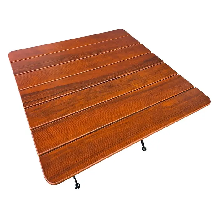 CHEFGASTRO  BAVARIA Made in Germany HxBxT 74x80x80cm klappbar wetterfest & UV-beständig Eschenholz Schwarz/Braun -  - Rotbraune Latten-Tischplatte aus Holz mit abgerundeten Ecken und sichtbaren Verbindungsbeschlägen.