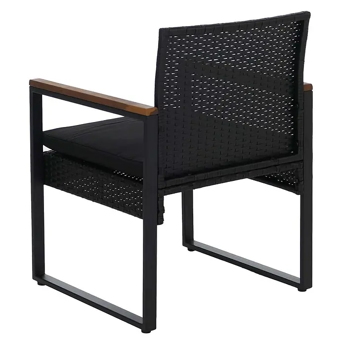Mendler Loungemöbel-Set HWC-P74 - 3 -tlg., Polyrattan, Schwarz, Polster schwarz, Schwarz - Schwarzer Rattansessel für den Außenbereich mit schwarzem Kissen und Holzarmlehnen.