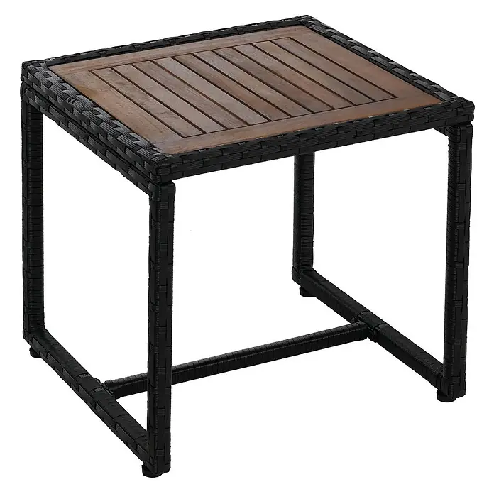 Mendler Loungemöbel-Set HWC-P74 - 3 -tlg., Polyrattan, Schwarz, Polster grau, Schwarz, grau - Quadratischer Beistelltisch mit schwarzem Rattan-Geflechtrahmen und Holzlattenplatte.