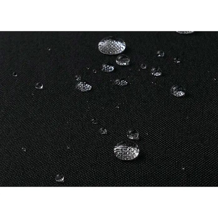 Mendler Loungemöbel-Set HWC-P74 - 3 -tlg., Polyrattan, Schwarz, Polster schwarz, Schwarz - Schwarzer wasserabweisender Stoff mit klaren Wassertropfen auf der Oberfläche, der seine wasserdichte Qualität zeigt.