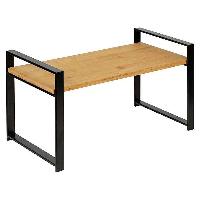 Wenko Regal - Traglast: 5 kg, Schwarz - Bambusregal mit schwarzem Metallgestell, ideal für Arbeitsplatte oder Schrankorganisation.