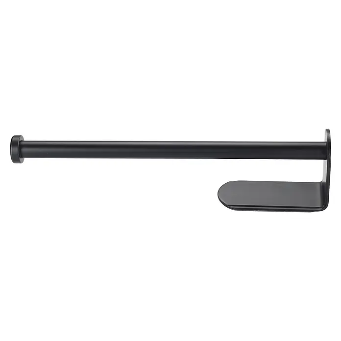 Wenko Küchenrollenhalterung - L x B x H: 300 x 140 x 75 mm, Schwarz - Schwarzer Metall-Küchenrollenhalter mit horizontaler Stange und stabilisierender Basis.