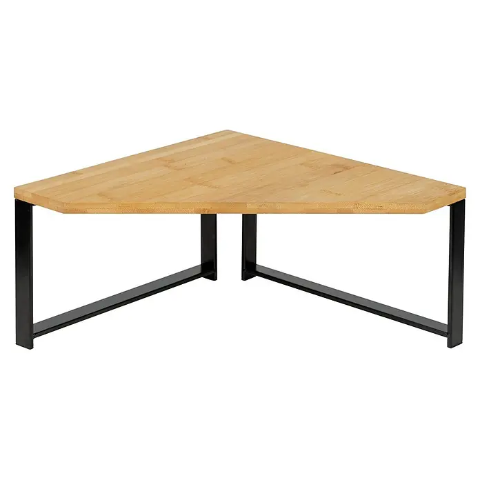 Wenko Eckregal - Schwarz - Dreieckiger Eck-Beistelltisch aus Bambus mit schwarzen Metallbeinen.
