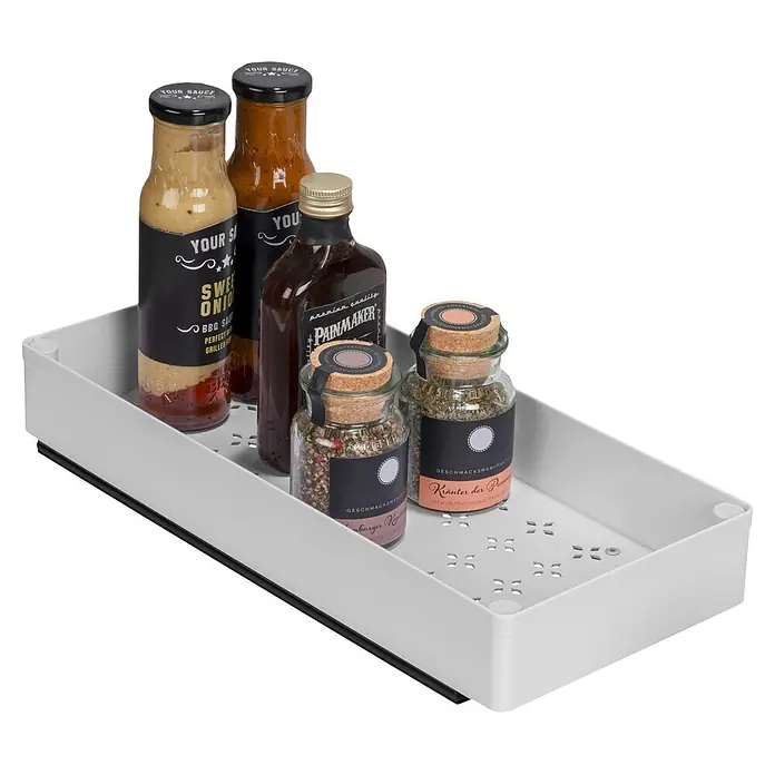 Wenko Organizer - L x B x H: 389 x 175 x 70 mm, Weiß - Weißer Organizer für Saucenflaschen und Gewürzgläser mit schwarzem Anti-Rutsch-Boden.