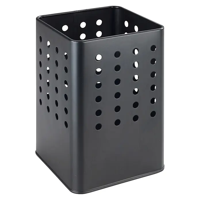 Wenko Ablagekorb - L x B x H: 115 x 115 x 165 mm, Metall, Schwarz - Schwarzer, rechteckiger, perforierter Metall-Besteckhalter.