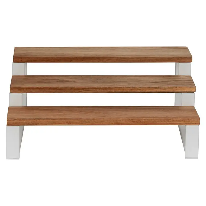 Wenko Gewürzregal - L x B x H: 295 x 75 x 120 mm, Metall, Weiß - Dreistufiges Holzregal mit weißen Metallstützen.