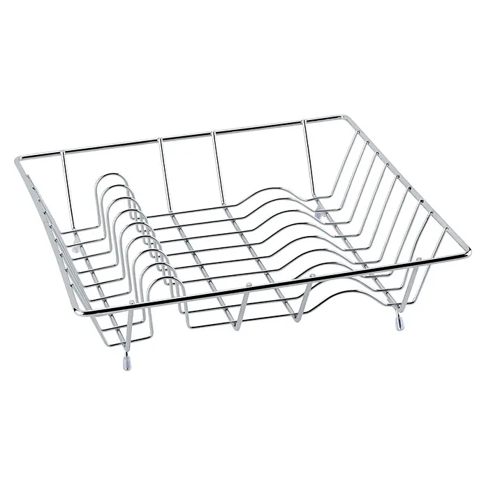 Wenko Geschirrkorb - L x B x H: 355 x 355 x 100 mm, Metall - Verchromtes Metall-Geschirrabtropfgestell zum Trocknen von Geschirr und Tellern.