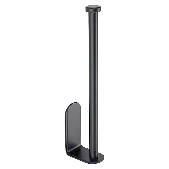 Wenko Küchenrollenhalterung - L x B x H: 300 x 140 x 75 mm, Schwarz - Schwarzer matter Metall-Küchenrollenhalter mit vertikaler Stange und stabilem Fuß.