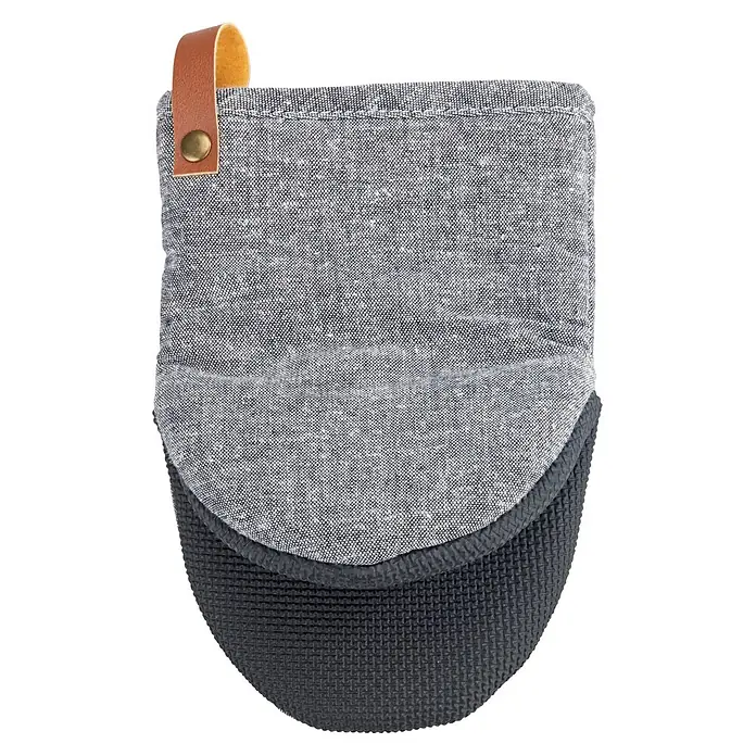 Wenko Ofenhandschuh - Grau, 2 Stk. - Grauer Stoff-Ofenhandschuh mit schwarzem strukturiertem Griff und brauner Lederschlaufe.