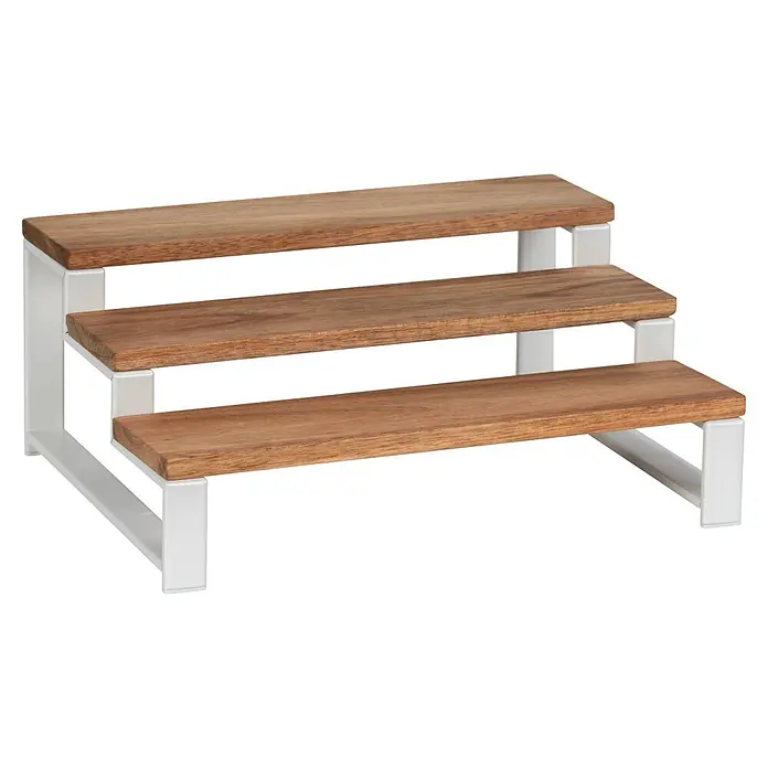 Wenko Gewürzregal - L x B x H: 295 x 75 x 120 mm, Metall, Weiß - Gestuftes Regal aus Holz und weißem Metall für Gewürze oder Dekoration.