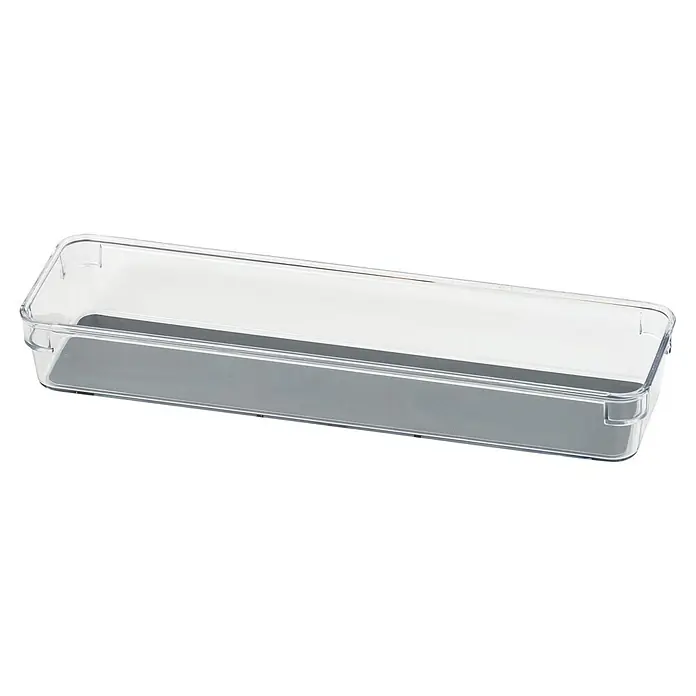 Wenko Schubladeneinsatz - L x B x H: 325 x 93 x 45 mm, Grau - Klarer, rechteckiger Organizer-Behälter mit grauer, strukturierter Bodeneinlage zur Schubladenaufbewahrung.
