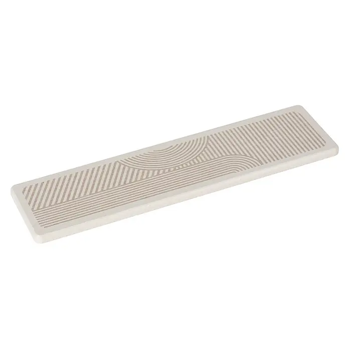 Wenko Abtropfmatte - 300 x 80 mm, Beige - Hellbeige rechteckige Schale mit abgerundeten Ecken und einem geometrischen Muster aus braunen geraden und wellenförmigen Linien.