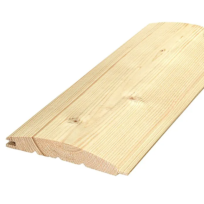Blockhausprofil - Fichte/Tanne, L x B: 3.000 x 121 mm - Profilholz mit Nut und Feder für Wand- und Deckenverkleidung. Das helle Holz ist unbehandelt und hat eine natürliche Maserung.