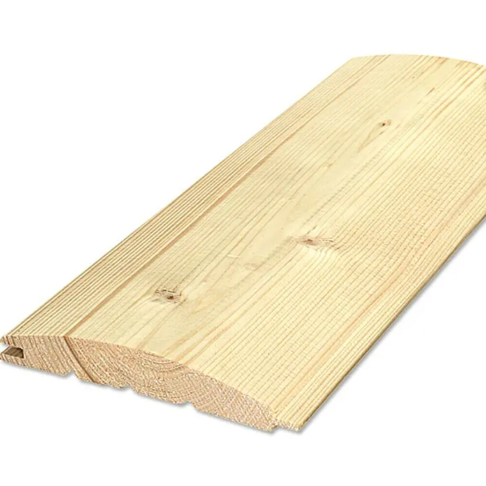 Blockhausprofil - Fichte/Tanne, L x B: 3.000 x 121 mm - Profilholz mit Nut und Feder für Wand- und Deckenverkleidung. Das helle Holz ist unbehandelt und hat eine natürliche Maserung.