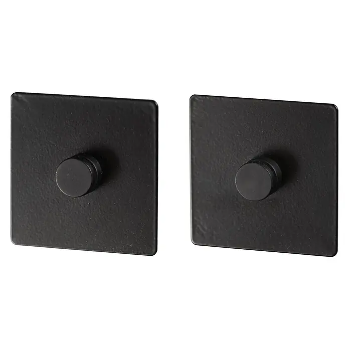 Wenko Befestigungs-Set - Metall, 2 Stk. - Zwei schwarze, quadratische Dimmer mit runden Drehknöpfen in matter Ausführung.