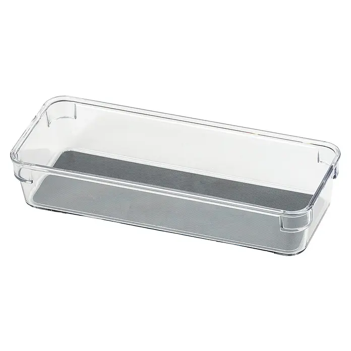 Wenko Schubladeneinsatz - L x B x H: 232 x 93 x 45 mm, Grau - Transparenter rechteckiger Schubladen-Organizer aus Kunststoff mit rutschfester grauer Unterseite.