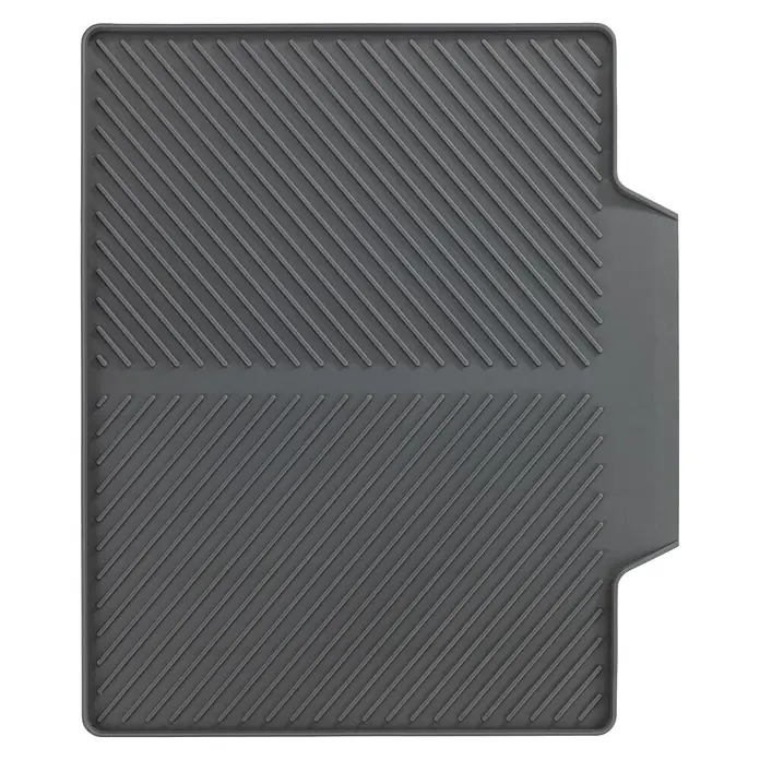 Wenko Abtropfmatte Nelia - 430 x 340 mm, Grau - Dunkelgraue Abtropfmatte aus Silikon mit diagonalen Rillen für effiziente Entwässerung.