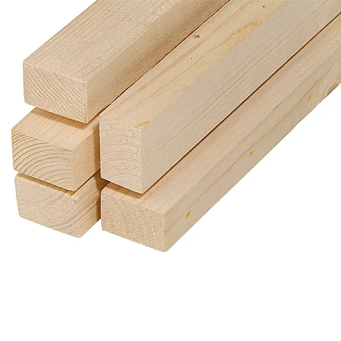 Rahmenholz - 250 x 5,8 x 3,8 cm, Fichte, Naturbelassen - Das Bild zeigt einen Stapel unbehandelter, heller Holzlatten, die rechteckig und unlackiert sind, ideal für Bau- und Bastelprojekte.