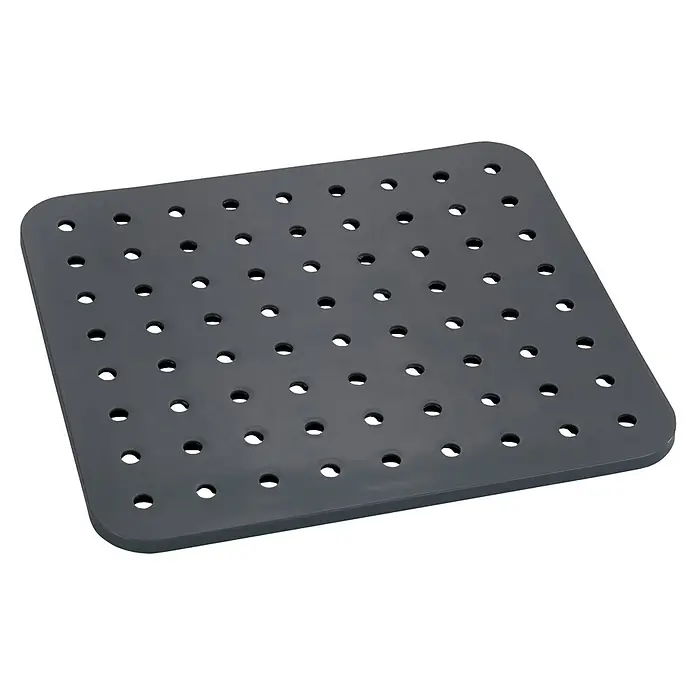 Wenko Spülbeckeneinlage - B x L: 31 x 27,5 cm, Grau - Dunkelgraue rechteckige Abtropfmatte mit abgerundeten Ecken und vielen runden Löchern.