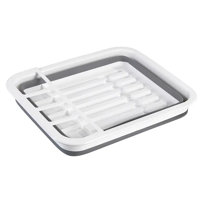Wenko Abtropfgestell - L x B x H: 36,5 x 31 x 13 cm, Kunststoff - Weißes und graues faltbares Abtropfgestell für Geschirr, ideal für die Küche.