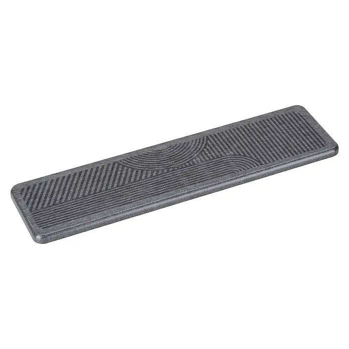 Wenko Abtropfmatte - 300 x 80 mm, Grau - Dunkelgraues rechteckiges Serviertablett mit abgerundeten Ecken und strukturierter Oberfläche mit diagonalen und geschwungenen Mustern.