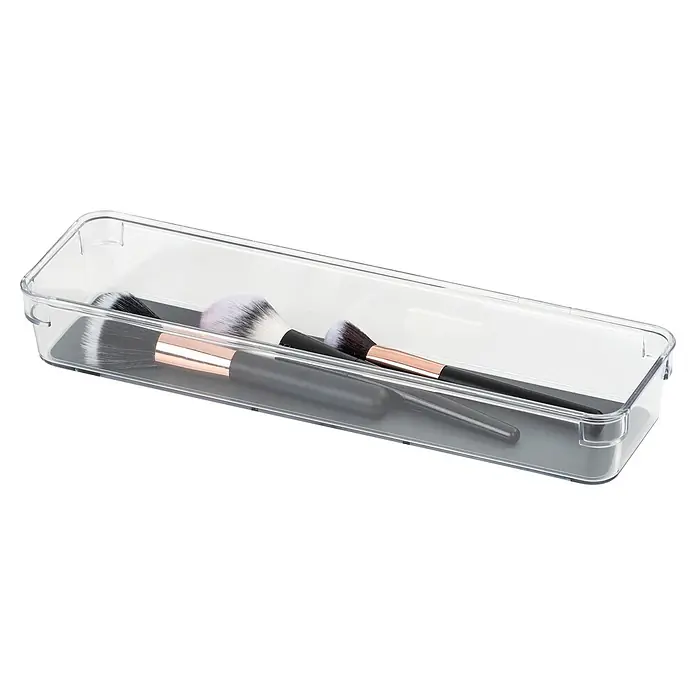 Wenko Schubladeneinsatz - L x B x H: 325 x 93 x 45 mm, Grau - Durchsichtiger, rechteckiger Kunststoff-Organizer mit Make-up-Pinseln.