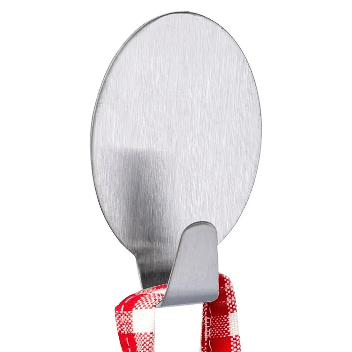Wenko Wandhaken - L x H: 155 x 20 mm - Haken aus gebürstetem Edelstahl mit rot-weiß kariertem Stoffband.