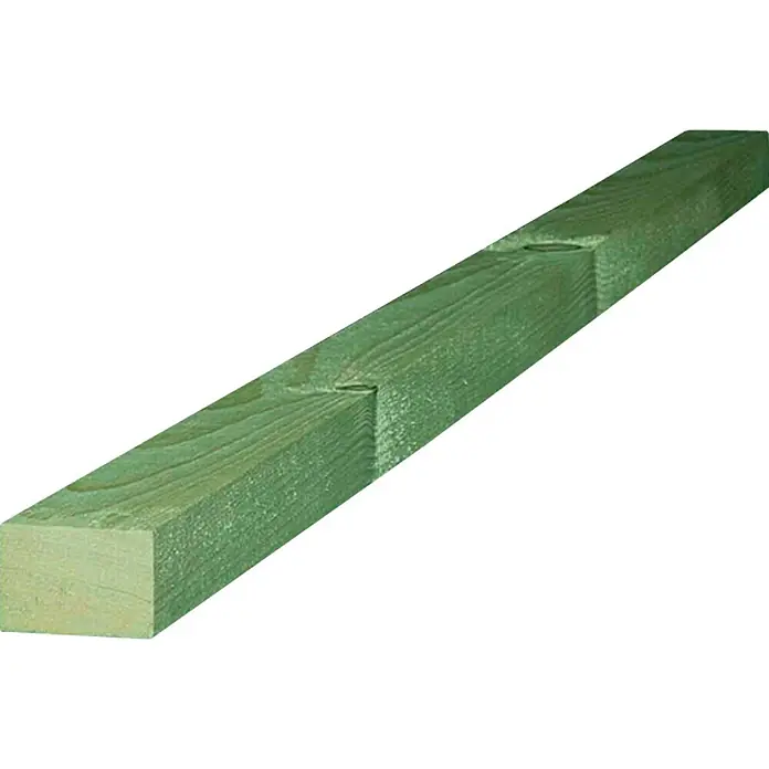 Rahmenholz - 200 x 5,8 x 3,8 cm, Fichte, Imprägniert - Ein grüner, imprägnierter Kantholz mit Aussparungen für Konstruktionszwecke, ideal für den Außenbereich und tragende Strukturen.