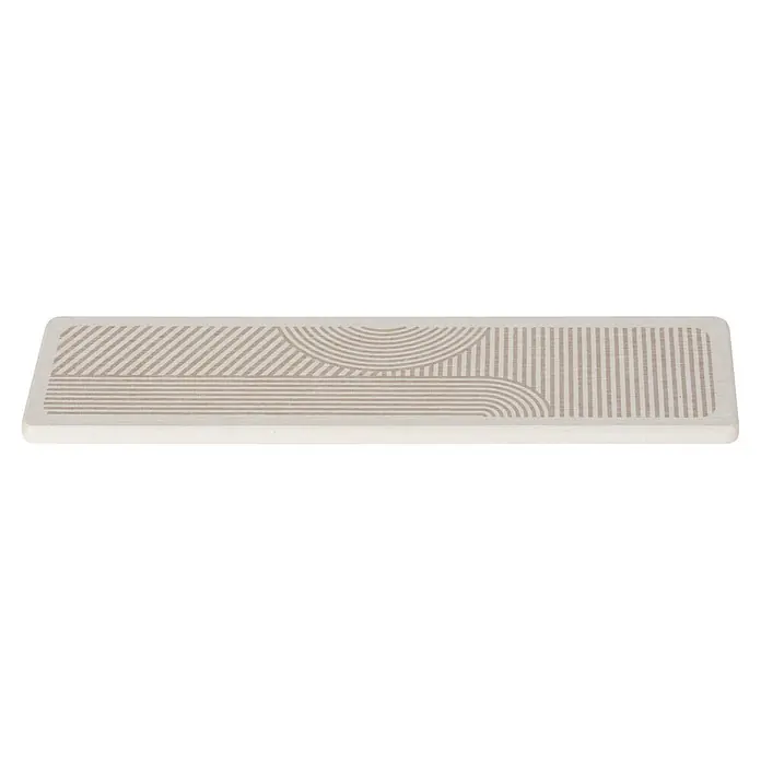 Wenko Abtropfmatte - 300 x 80 mm, Beige - Beigefarbene Dekorfliese mit hellbraunen Streifen in diagonalen, gekrümmten, horizontalen und vertikalen Mustern.