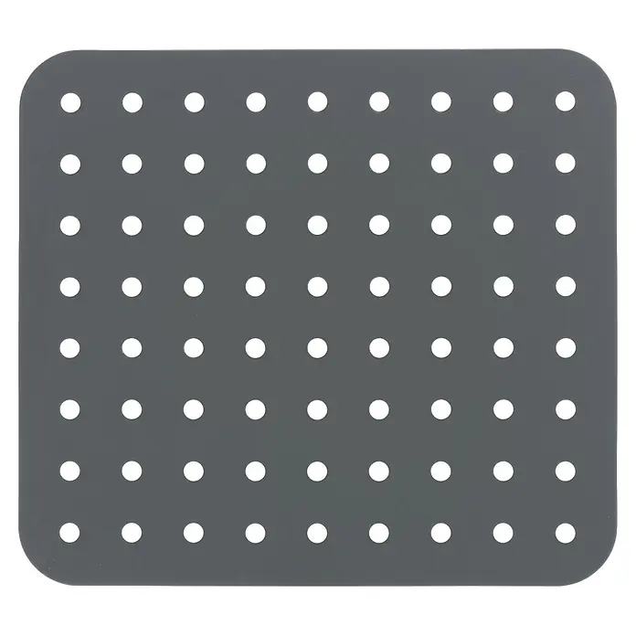 Wenko Spülbeckeneinlage - B x L: 31 x 27,5 cm, Grau - Dunkelgraue rechteckige Matte mit abgerundeten Ecken und einem Raster aus runden Löchern.