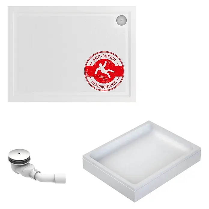 Interpromo Duschwannen-Set Adria 120 x 90 Antirutsch Duschwanne mit Wannenträger - L x B: 120 x 90 cm, Sonstiges, Weiß, Wannenträger, Rutschsicherheitsklasse C - Weißes rechteckiges Duschbecken mit Anti-Rutsch-Beschichtung und Ablauf.