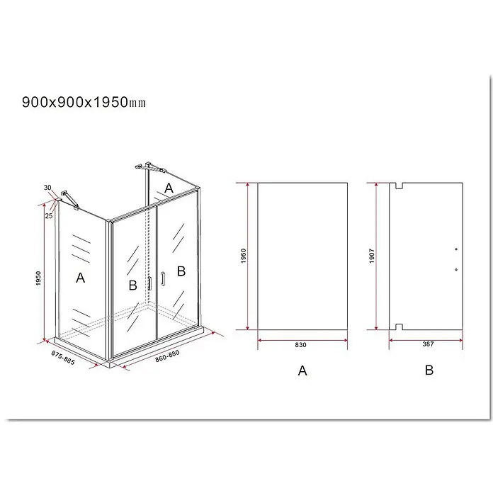 Glasdeals U-Duschkabine SYSTEMS 90 x 90 cm - 90 x 90 cm, Beschichtet, Klarglas / Chrom - Duschkabine aus Glas mit Chromrahmen, Maße 900x900x1950mm.