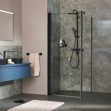 SCHÖNER WOHNEN-Kollektion  Duschwand Gretia Drehtür mit Seitenwand L 90x200 cm Matttschwarz
