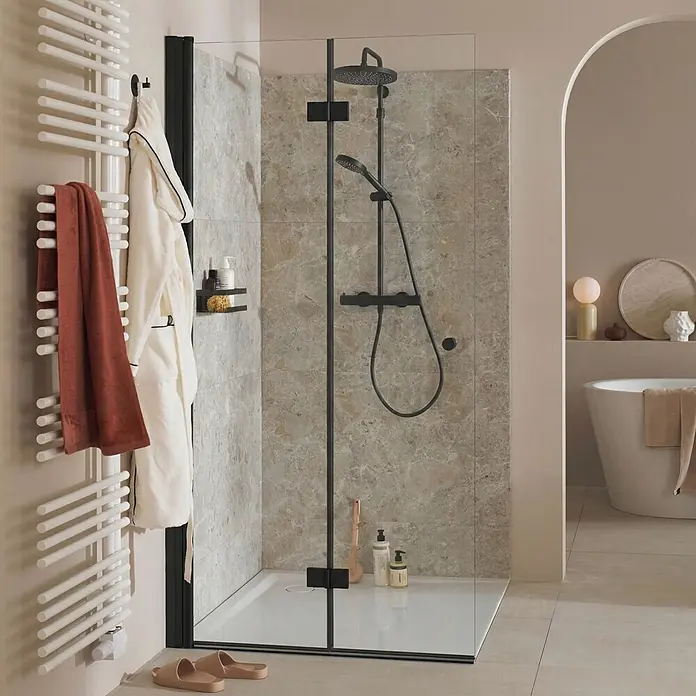 SCHÖNER WOHNEN-Kollektion Duschwand Gretia Walk in Drehfalttür L 100x200 cm Mattschwarz - Beschichtet, Mattschwarz