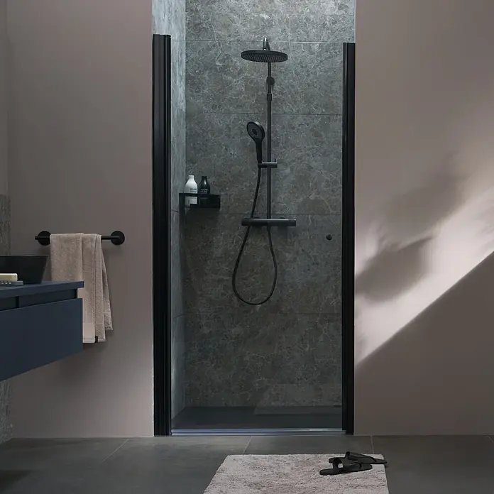 SCHÖNER WOHNEN-Kollektion Duschwand Gretia in Nische L 80x200 cm Mattschwarz Glas Klar - Beschichtet, Mattschwarz