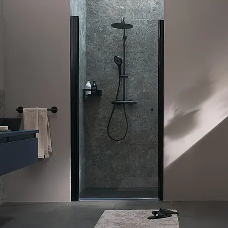 SCHÖNER WOHNEN-Kollektion  Duschwand Gretia in Nische L 80x200 cm Mattschwarz Glas Klar