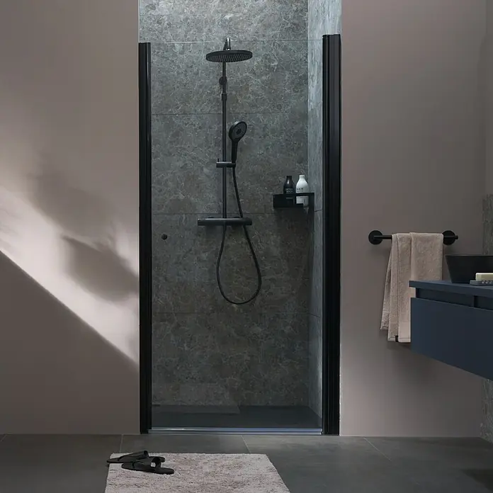 SCHÖNER WOHNEN-Kollektion Duschwand Gretia in Nische R 80x200 cm Mattschwarz Glas Klar - Beschichtet, Mattschwarz