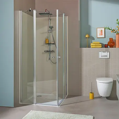 SCHÖNER WOHNEN-Kollektion  Duschwand Gretia Eckeinstieg 90x200 cm Chromoptik Glas Klar