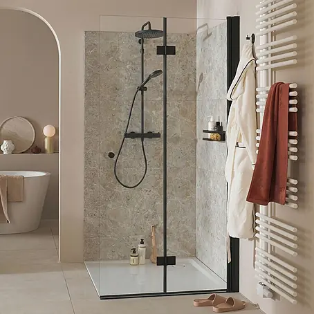 SCHÖNER WOHNEN-Kollektion  Duschwand Gretia Walk in Drehfalttür R 100x200 cm Mattschwarz