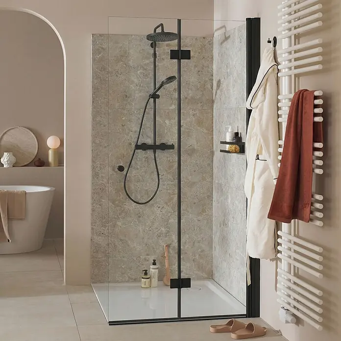 SCHÖNER WOHNEN-Kollektion Duschwand Gretia Walk in Drehfalttür R 90x200 cm Mattschwarz - Beschichtet, Mattschwarz