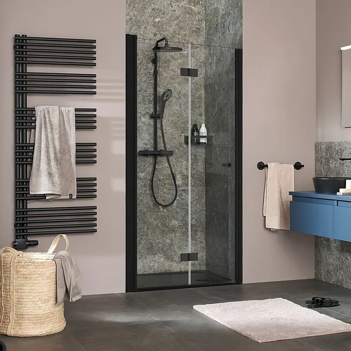 SCHÖNER WOHNEN-Kollektion Duschwand Gretia Drehfalttür in Nische L 90x200 cm Mattschwarz - Beschichtet, Mattschwarz