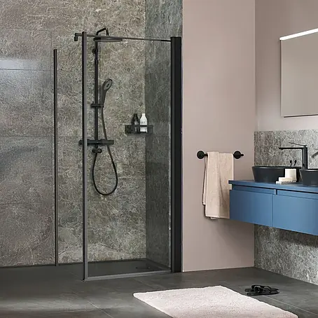 SCHÖNER WOHNEN-Kollektion  Duschwand Gretia Drehtür mit Seitenwand R 90x200 cm Mattschwarz