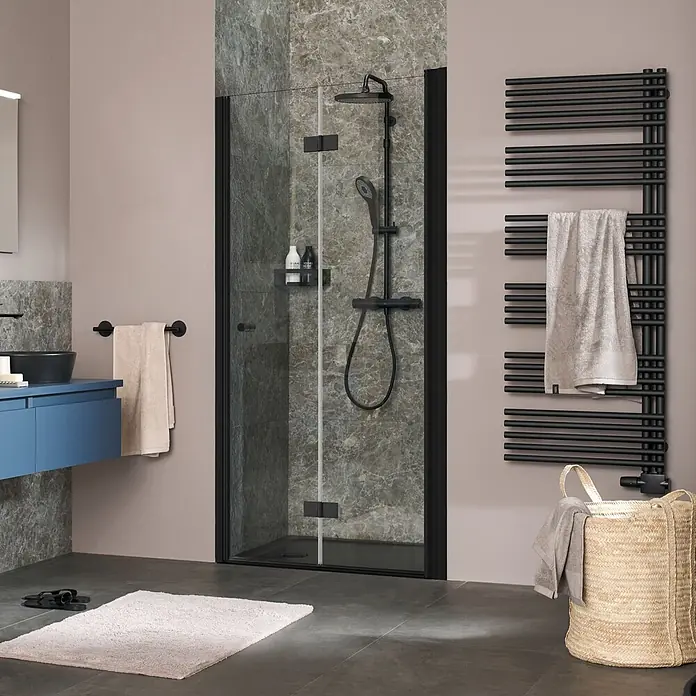 SCHÖNER WOHNEN-Kollektion Duschwand Gretia Drehfalttür in Nische R 90x200 cm Mattschwarz - Beschichtet, Mattschwarz
